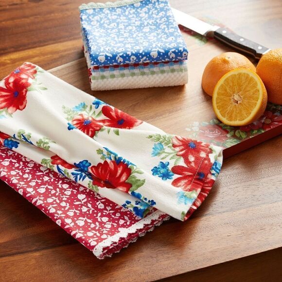 The Pioneer Woman Classic Charm Kitchen Towels, 16"x28" , Multi-color, 4 Piece - Picture 2 of 4